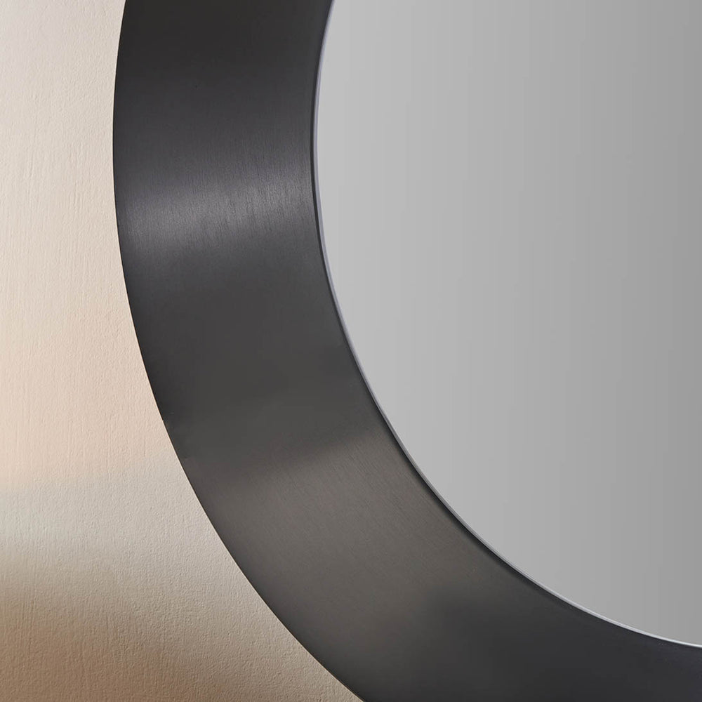 Mirra Graphite Metal Angled Frame Round Mirror
