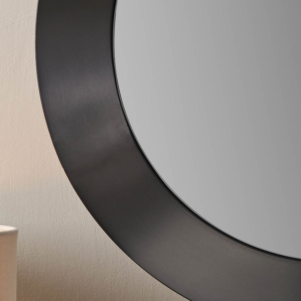 Mirra Graphite Metal Angled Frame Round Mirror