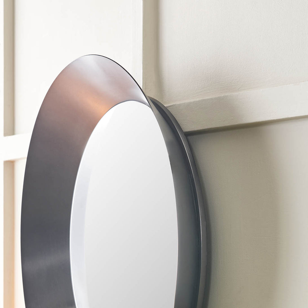 Mirra Graphite Metal Angled Frame Round Mirror | Home Accents