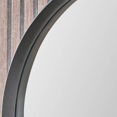 Laila Black Wood Veneer Round Wall Mirror Large