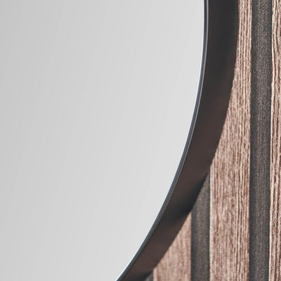 Laila Black Wood Veneer Round Wall Mirror Large
