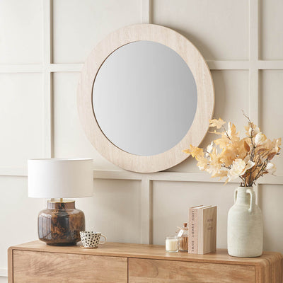 Treviso Travertine Effect Round Wall Mirror