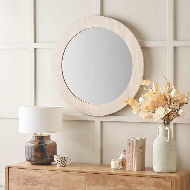 Treviso Travertine Effect Round Wall Mirror