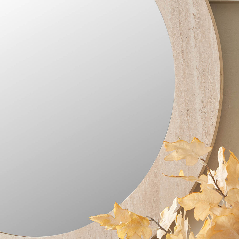 Treviso Travertine Effect Round Wall Mirror