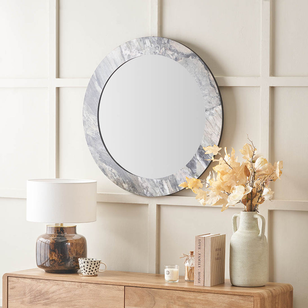 Myora Jade Marble Effect Round Wall Mirror