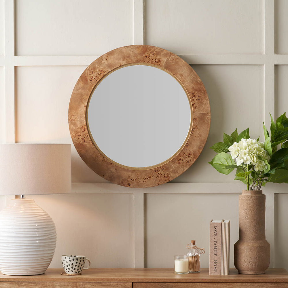 Woodmere Burr Wood Effect Round Wall Mirror