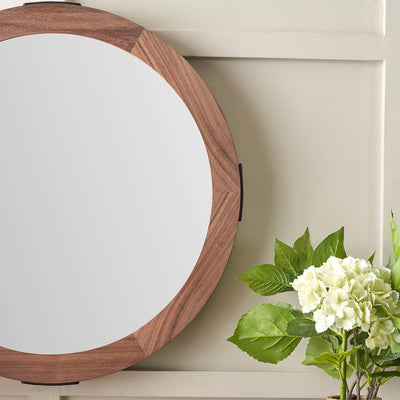 Elmont Light Walnut Wood Veneer Round Wall Mirror