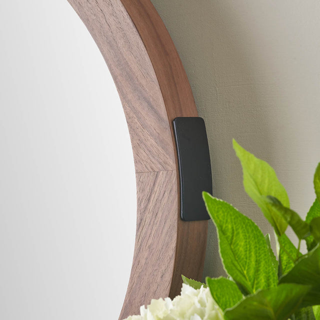Elmont Light Walnut Wood Veneer Round Wall Mirror