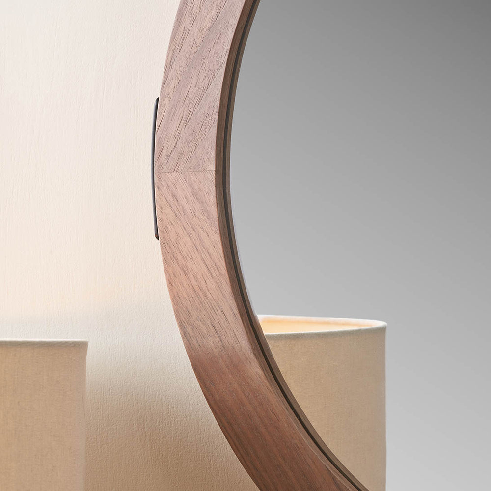 Elmont Light Walnut Wood Veneer Round Wall Mirror