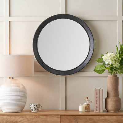 Elwin Black Fir Wood Effect Round Wall Mirror