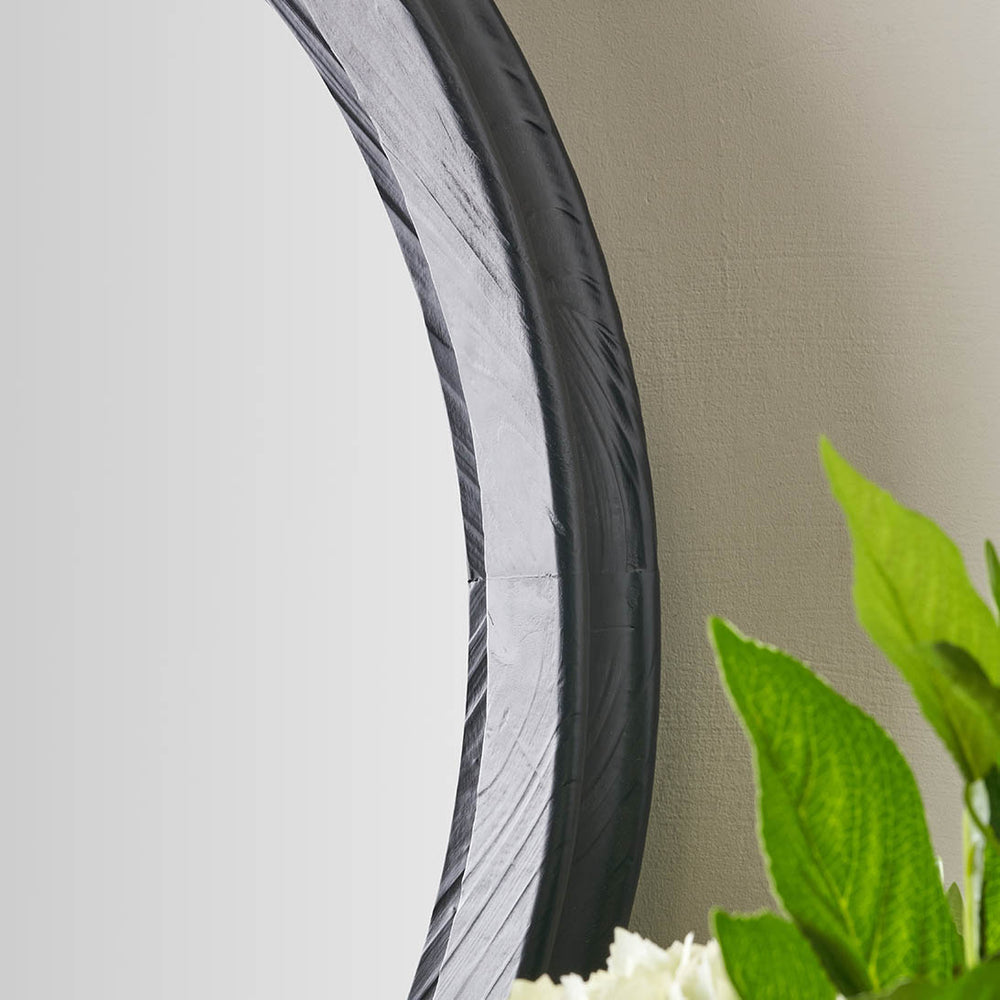 Elwin Black Fir Wood Effect Round Wall Mirror