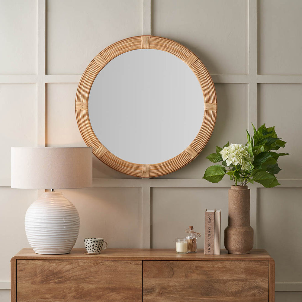 Sora Natural Rattan Frame Round Wall Mirror