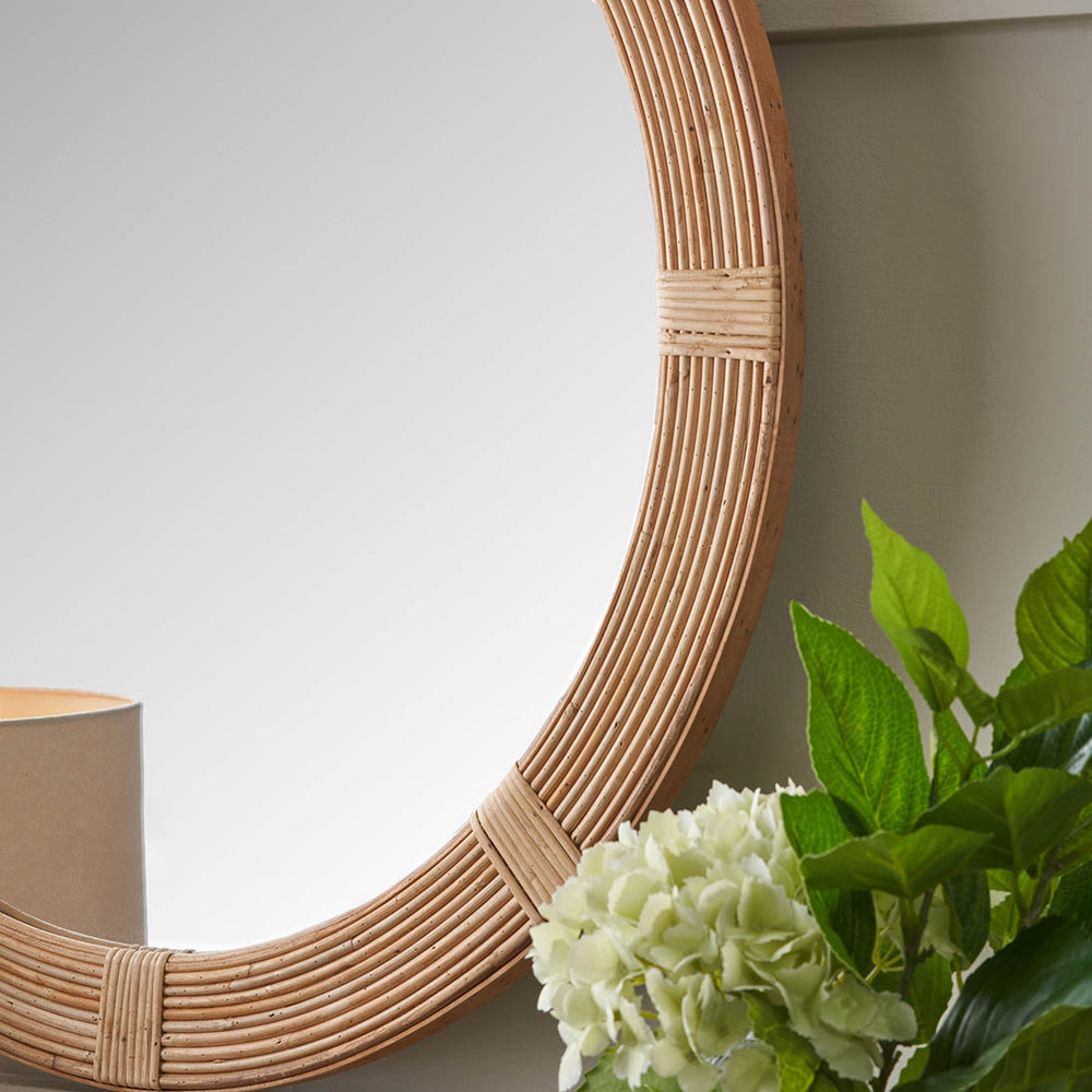 Sora Natural Rattan Frame Round Wall Mirror