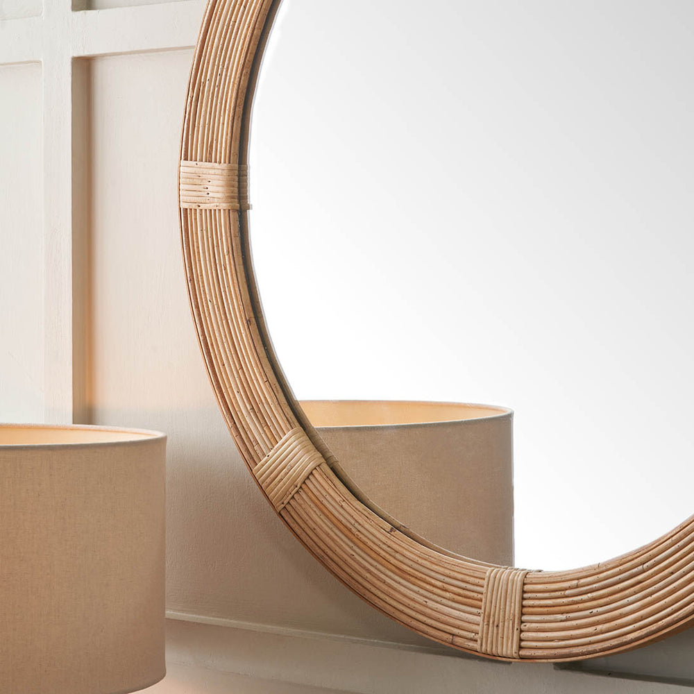 Sora Natural Rattan Frame Round Wall Mirror