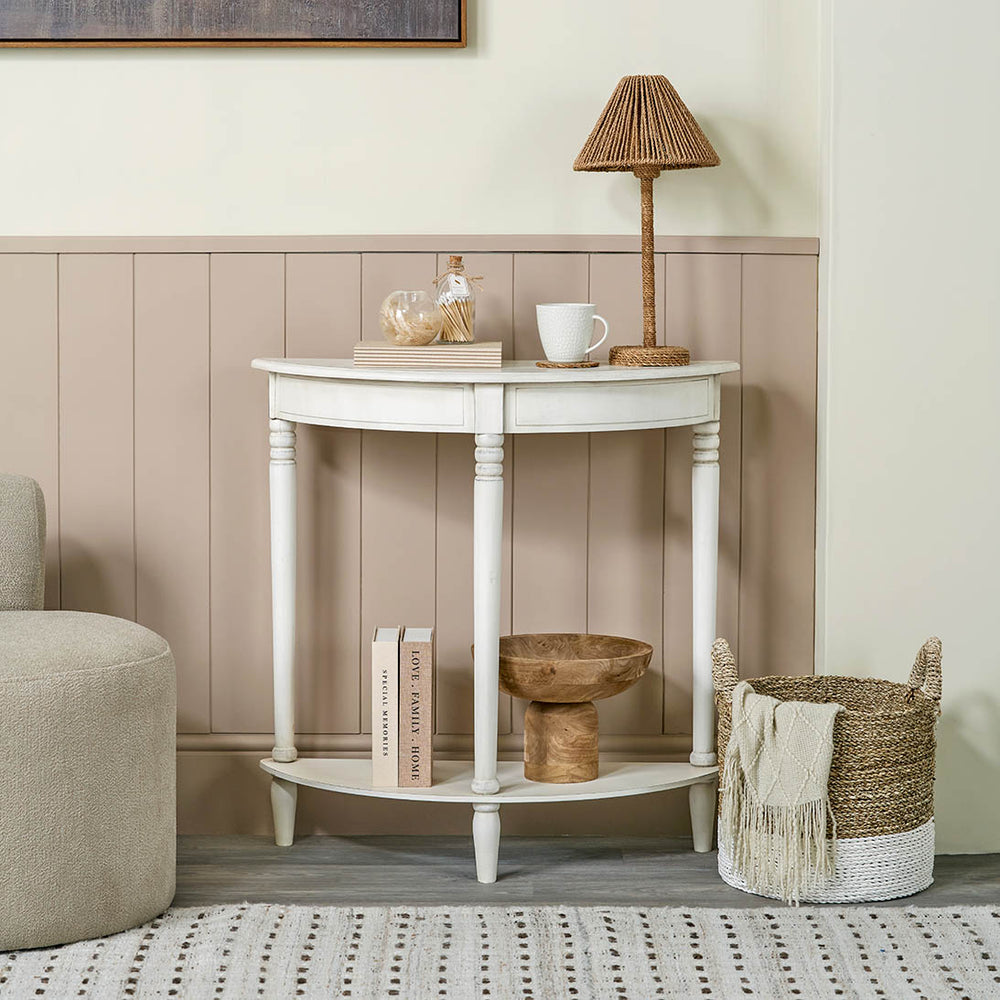 Cleveland White Wood Half Moon Console Table