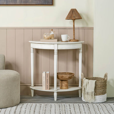 Cleveland White Wood Half Moon Console Table