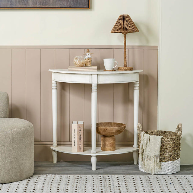 Cleveland White Wood Half Moon Console Table