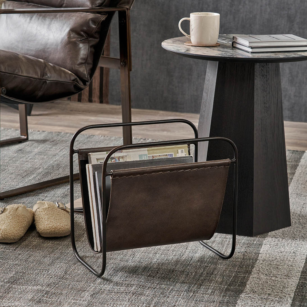Elizeo Peppercorn Leather Magazine Rack