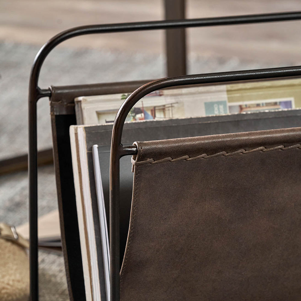 Elizeo Peppercorn Leather Magazine Rack