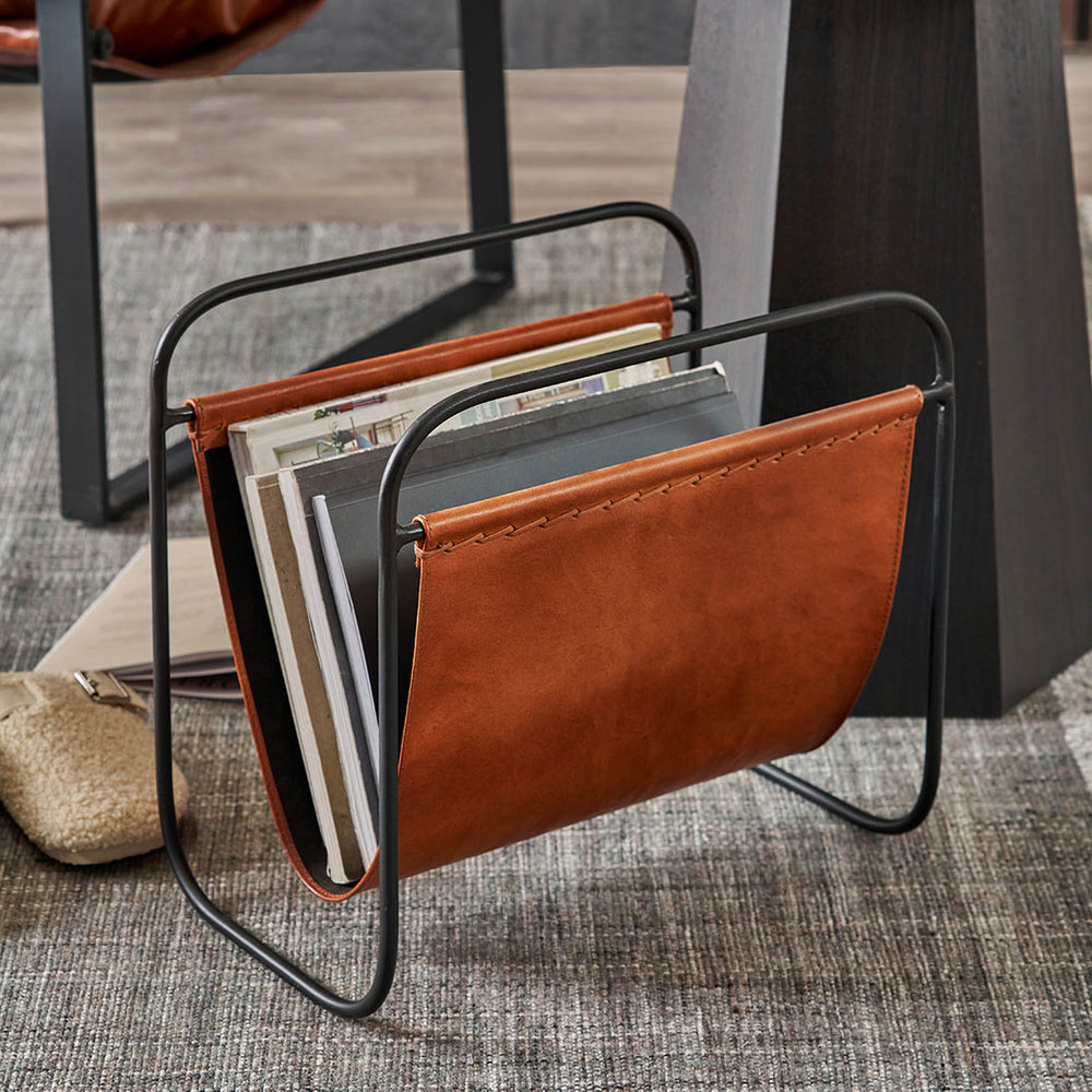Elizeo Vintage Brown Leather Magazine Rack