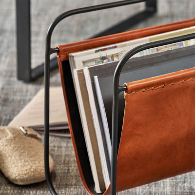 Elizeo Vintage Brown Leather Magazine Rack