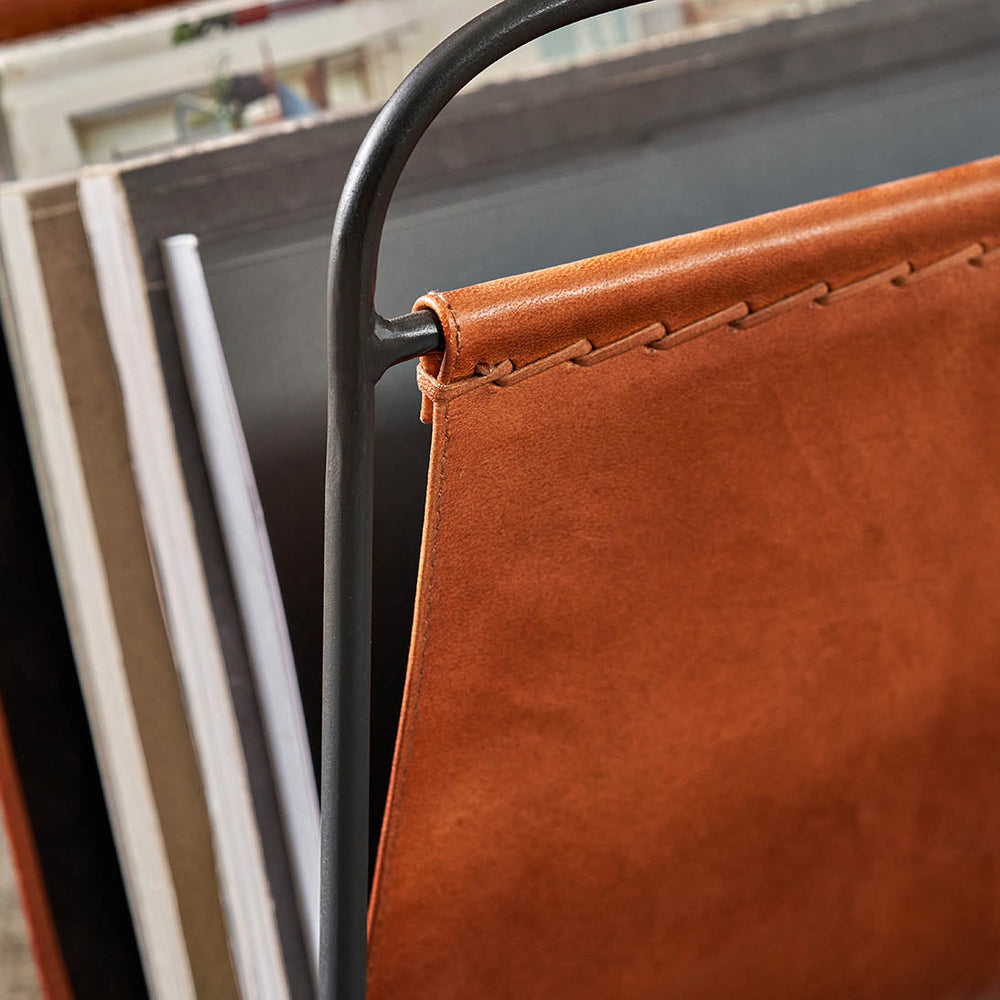 Elizeo Vintage Brown Leather Magazine Rack