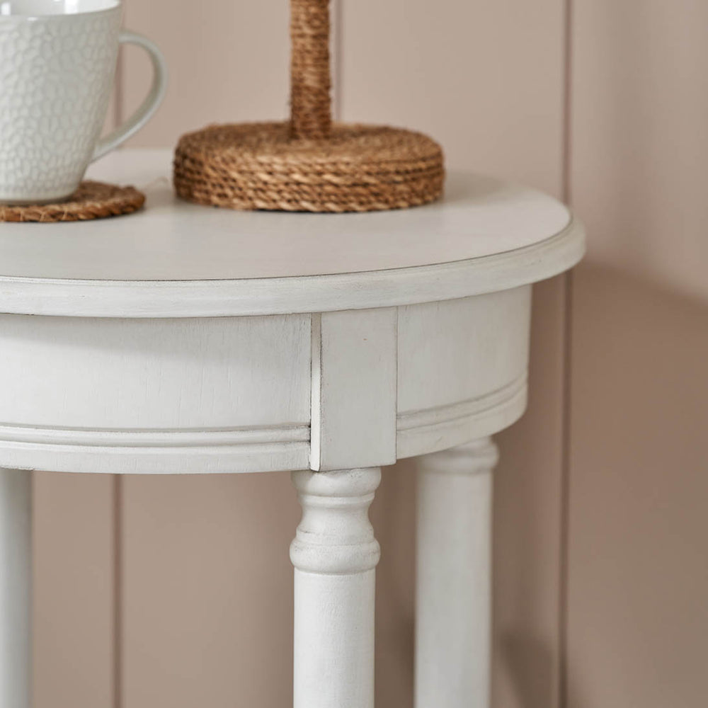 Cleveland White Wood Round Accent Table