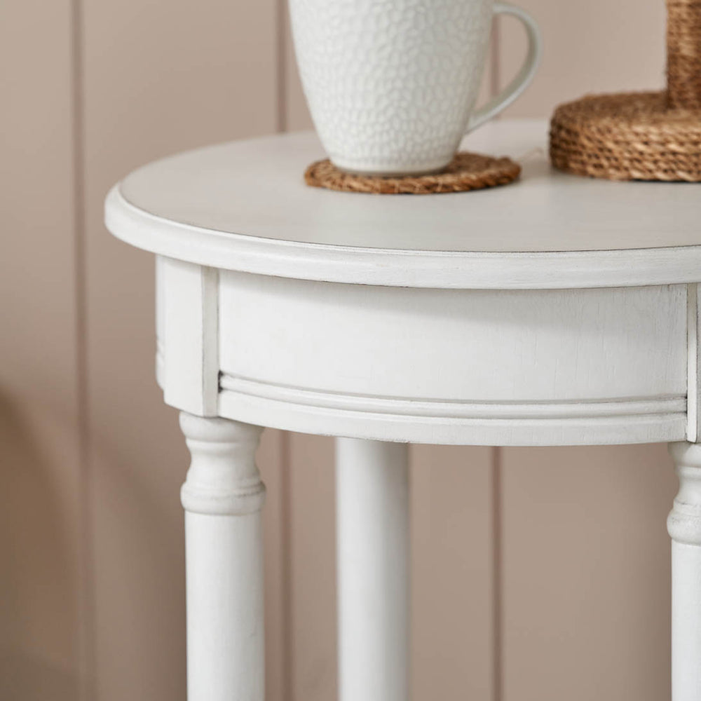 Cleveland White Wood Round Accent Table