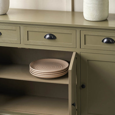 Stockton Olive Green Wood 3 Door 3 Drawer Unit