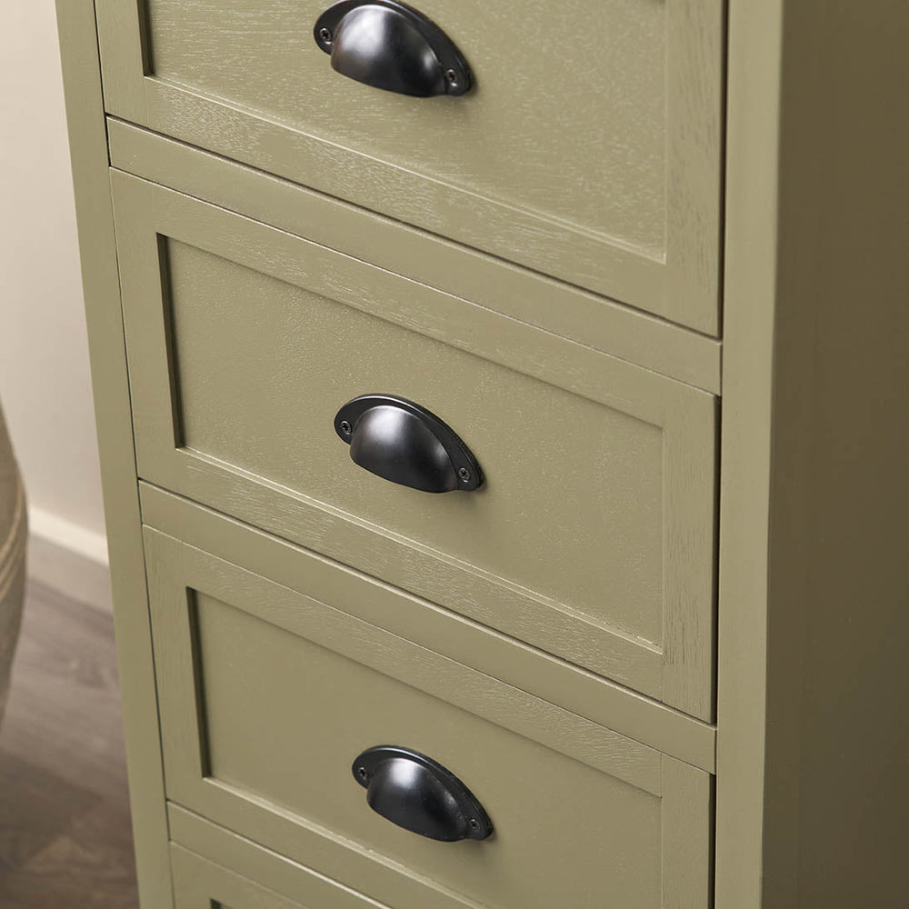 Stockton Olive Wood Drawer Tall Unit