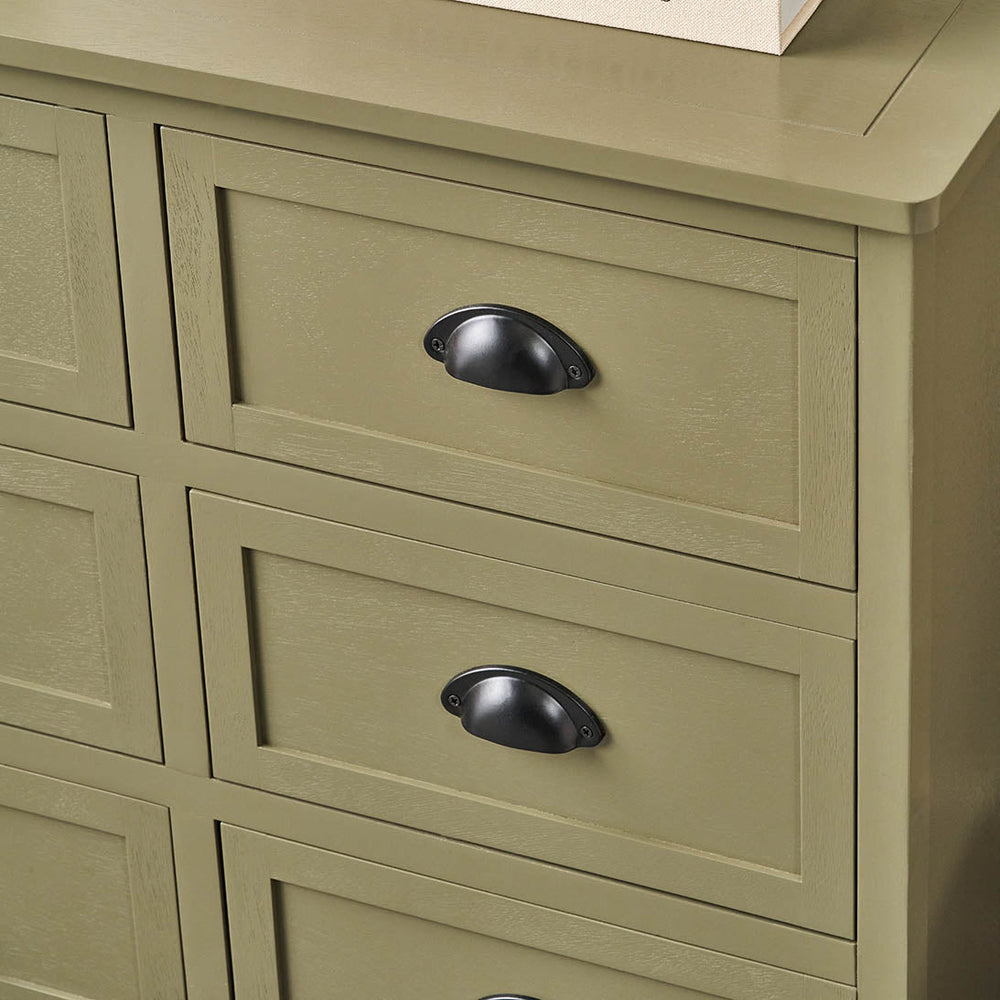 Stockton Olive Green Wood 6 Drawer Unit