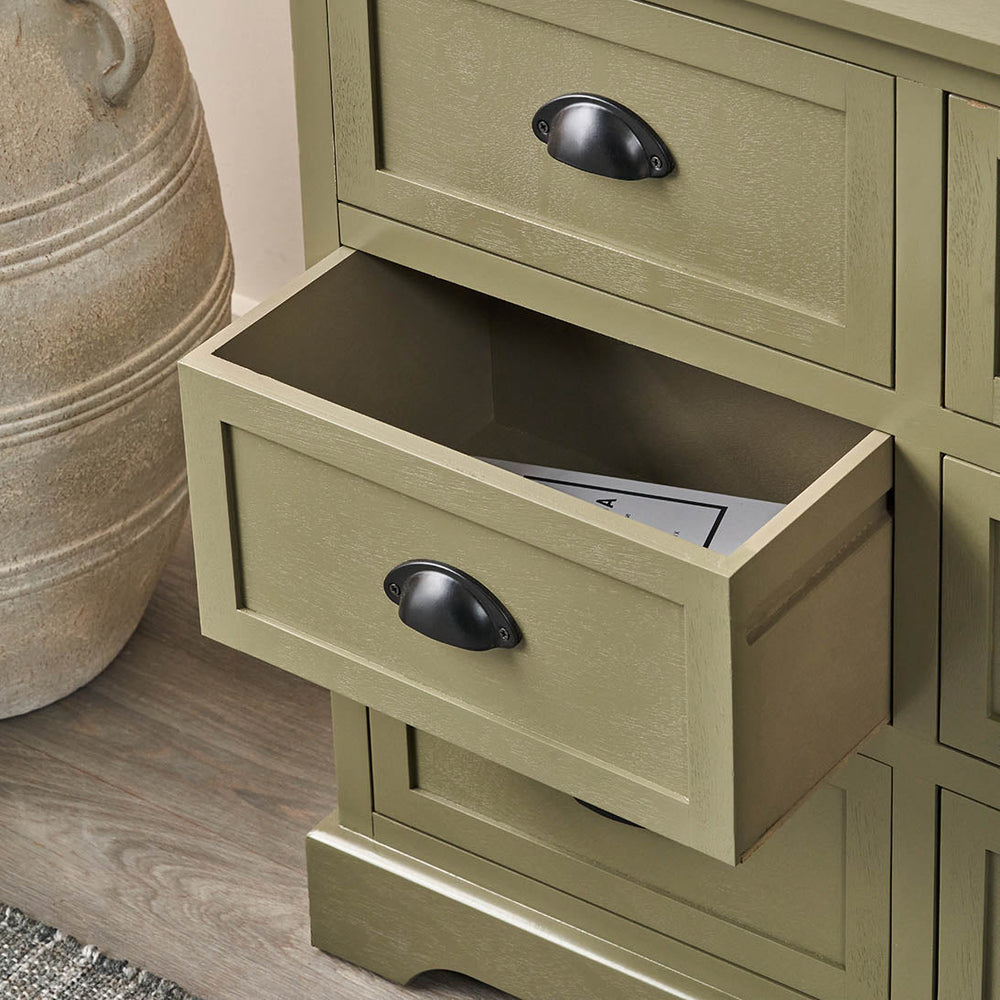 Stockton Olive Green Wood 6 Drawer Unit