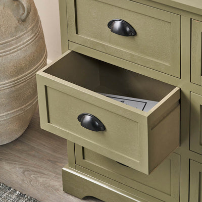 Stockton Olive Green Wood 6 Drawer Unit