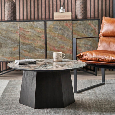 Myora Jade Marble Effect and Dark Brown Oak Veneer Coffee table