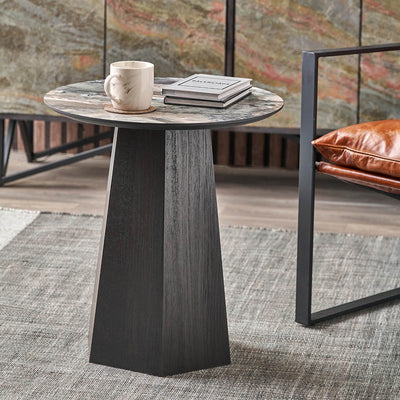 Myora Jade Marble Effect and Dark Brown Oak Veneer Side table
