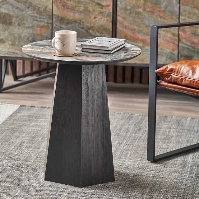 Myora Jade Marble Effect and Dark Brown Oak Veneer Side table