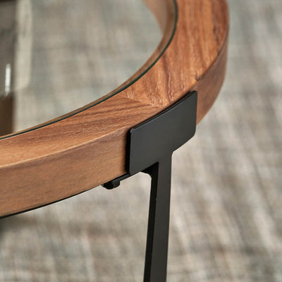 Elmont Clear Glass and Light Walnut Wood Veneer Coffee Table