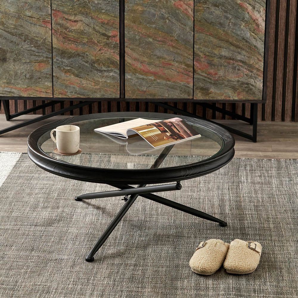 Elwin Clear Glass and Black Fir Wood Effect Coffee Table