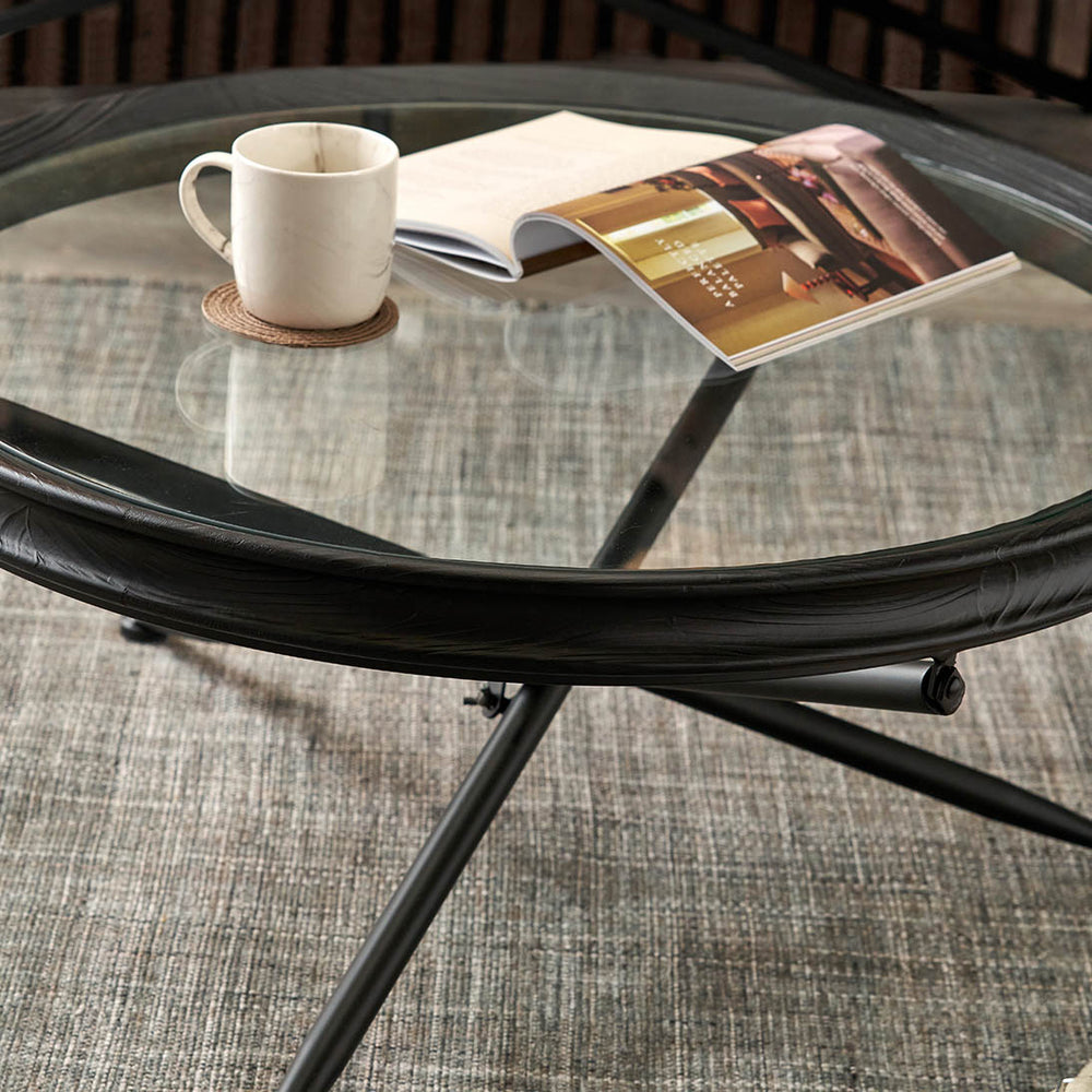 Elwin Clear Glass and Black Fir Wood Effect Coffee Table
