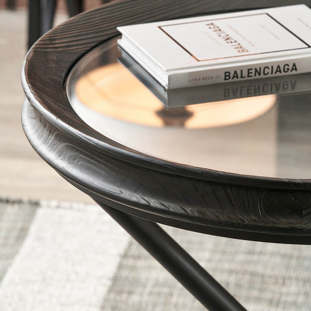 Elwin Clear Glass and Black Fir Wood Effect Side Table