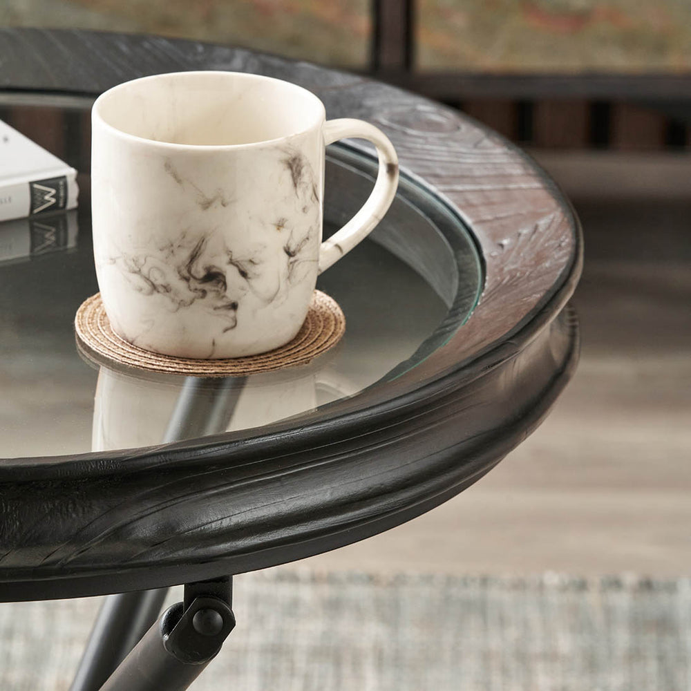 Elwin Clear Glass and Black Fir Wood Effect Side Table