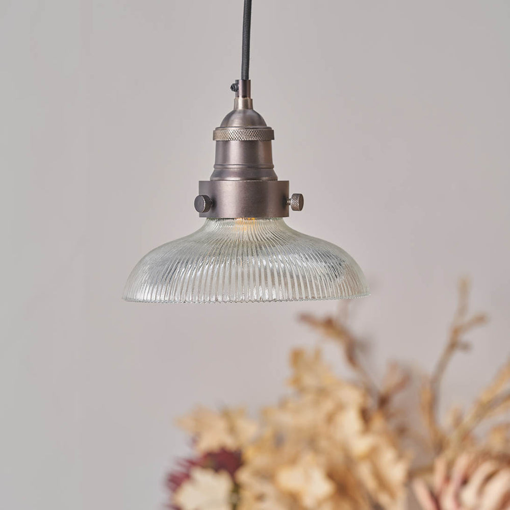 Beckett Ribbed Glass with Antique Bronze Fitting Elec Pendant