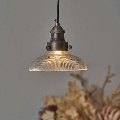 Beckett Ribbed Glass with Antique Bronze Fitting Elec Pendant