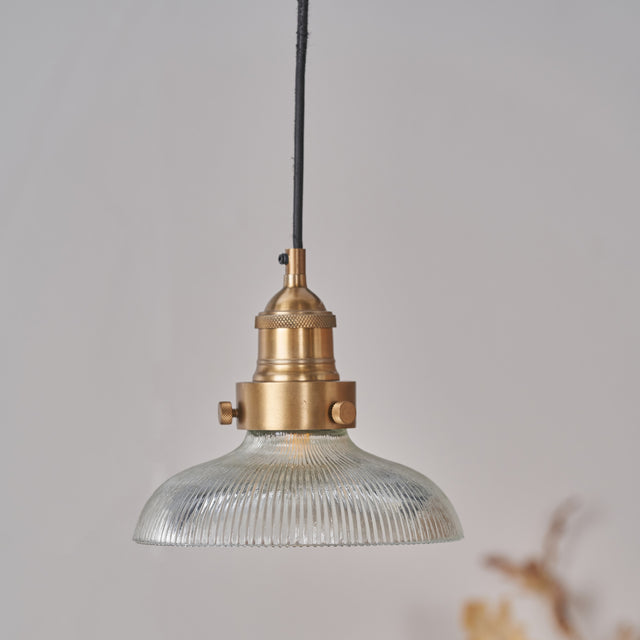 Beckett Ribbed Glass with Antique Brass Fitting Elec Pendant