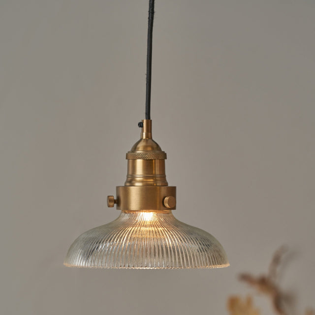 Beckett Ribbed Glass with Antique Brass Fitting Elec Pendant