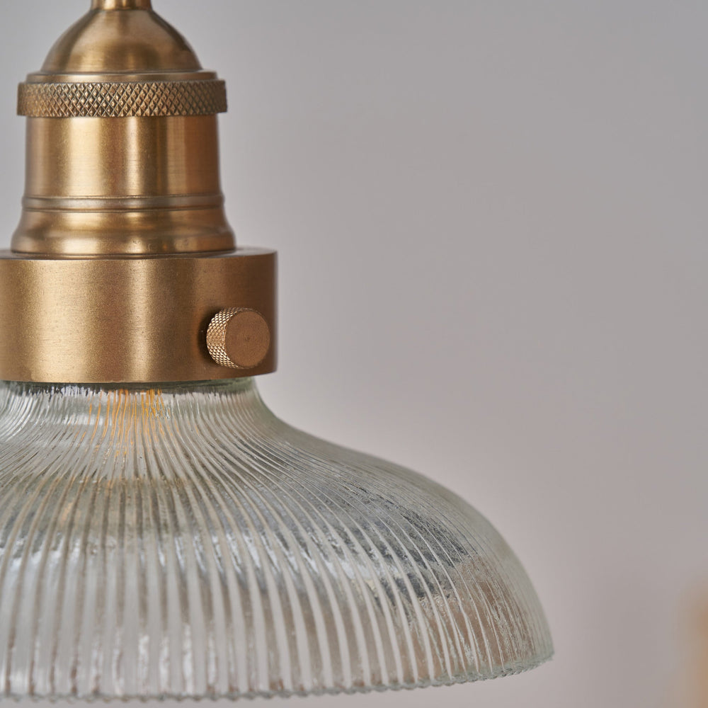 Beckett Ribbed Glass with Antique Brass Fitting Elec Pendant