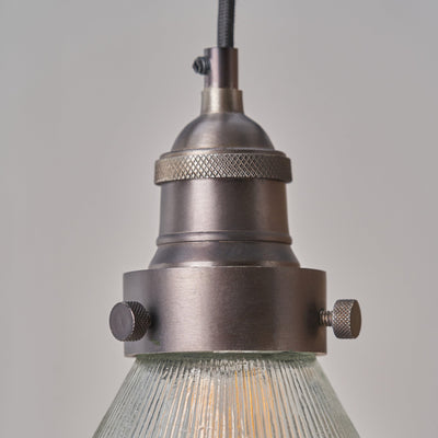 Sawyer Conical Ribbed Glass with Antique Bronze Fitting Elec Pendant