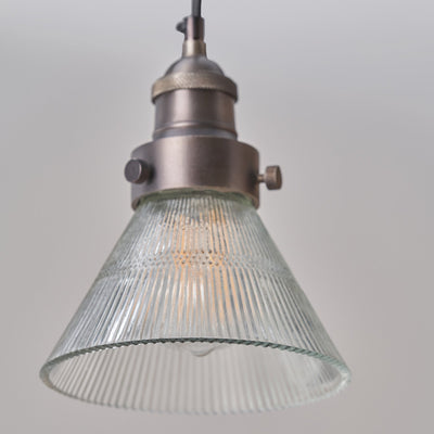 Sawyer Conical Ribbed Glass with Antique Bronze Fitting Elec Pendant