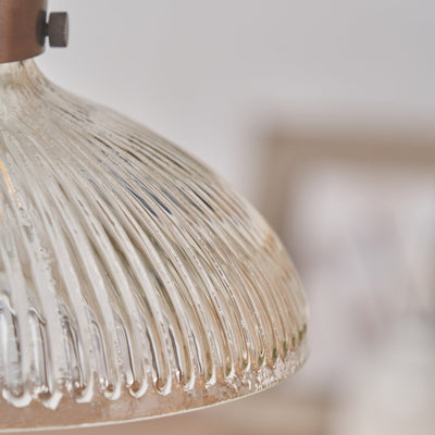 Beckett Large Ribbed Glass with Antique Bronze Fitting Elec Pendant
