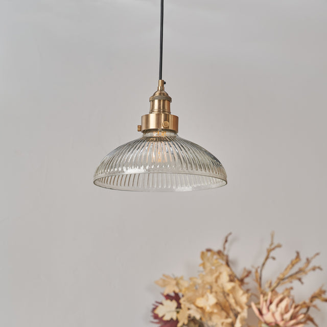 Beckett Large Ribbed Glass with Antique Brass Fitting Elec Pendant